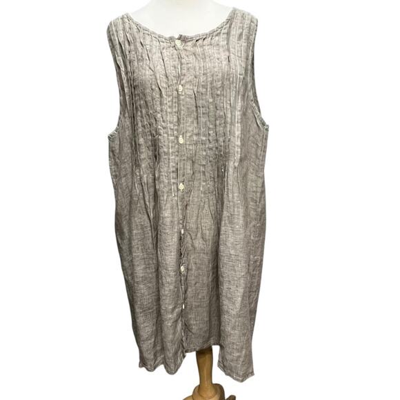 CP Shades Lindsey Tunic Dress Womens L Brown Linen Pintucks Button Front Breezy - Picture 1 of 13